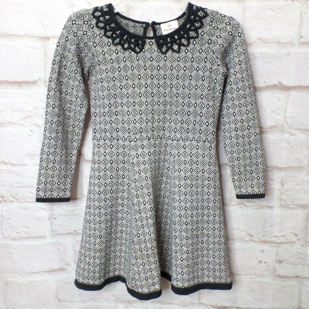 Hanna Andersson Black/White Geo Pattern Wool Blend Sweater Dress Sz 140 US 9-11